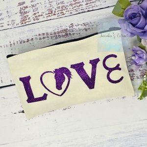 Hand made toiletries pouch with horse. Canvas zipper case, Make up pouch,